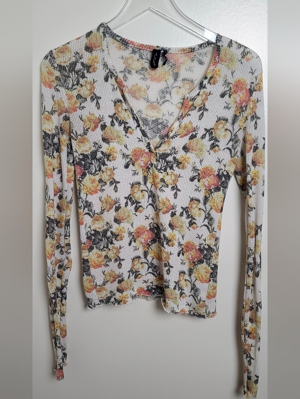 Out From Under Unique Floral V-Neck Long Sleeve Top